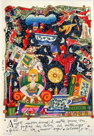 Art work by Francesco Musante Nascondiamo le nostre paure tra le pagine dei libri  - lithography paper 
