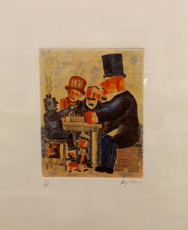 Quadro di Franz Borghese Partita a Scacchi  - acquaforte carta 