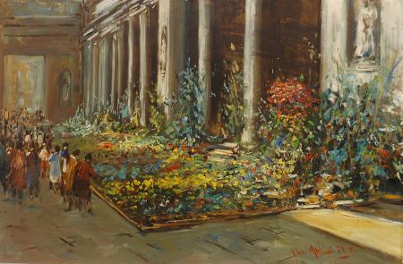Art work by Norberto Martini Mercato dei fiori  - oil hardboard 