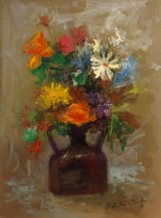 Art work by Osman Lorenzo De Scolari Vaso di fiori  - oil cardboard 