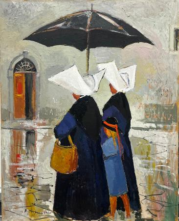 Quadro di Rodolfo Marma Le monachine  - olio faesite 