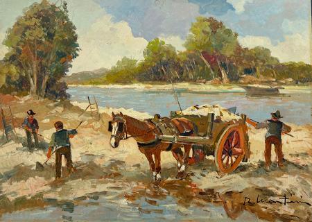 Art work by Renzo Martini a lavoro  - oil hardboard 