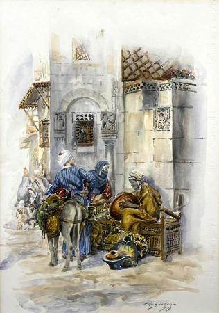Art work by Elio Bargagni mercato orientale - watercolor paper on table 