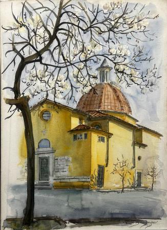 Art work by Elio Bargagni Chiesa di San Girolamo , Lucca - watercolor cardboard 