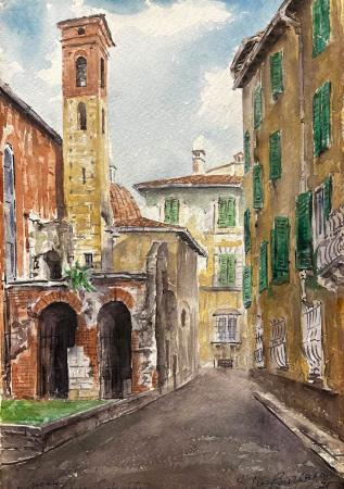Art work by Elio Bargagni Chiesa di S. Agostino  - watercolor cardboard 