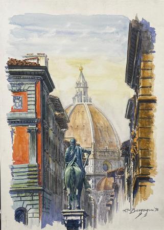 Art work by Elio Bargagni Duomo di Firenze - watercolor paper on table 