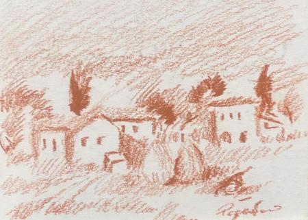 Art work by Luigi Pignataro Paesaggio Toscano  - blood cardboard 