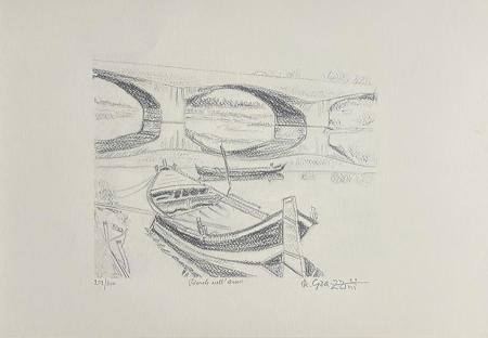 Art work by Renzo Grazzini Barche nell'arno  - lithography paper 