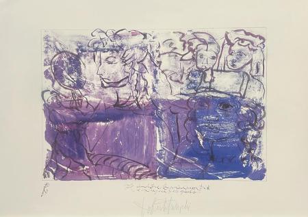Art work by Roberto Panichi Il Banditore, la principessa triste e la regina allo specchio  - lithography paper 