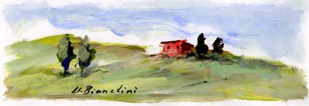 Quadro di Umberto Bianchini casetta  rossa - tempera carta 