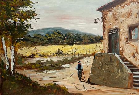 Art work by B. Corsi Paesaggio di campagna  - oil hardboard 