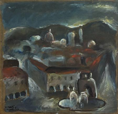 Art work by Vinicio Berti Veduta di Firenze  - mixed paper on canvas 