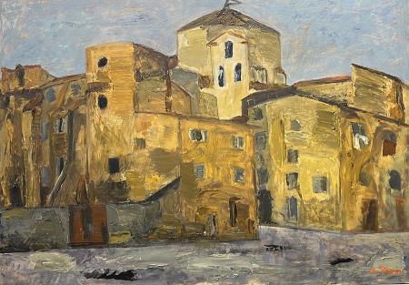 Art work by Renzo Grazzini PIAZZA TASSO D'ESTATE - oil table 