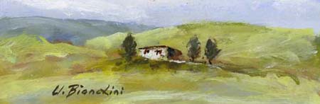 Quadro di Umberto Bianchini Casetta nel verde - tempera cartone 