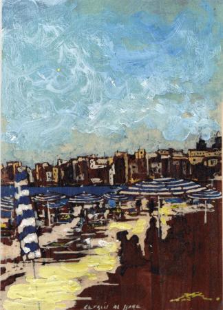 Quadro di Massimo Lomi Cefalù a mare - matita compensato 