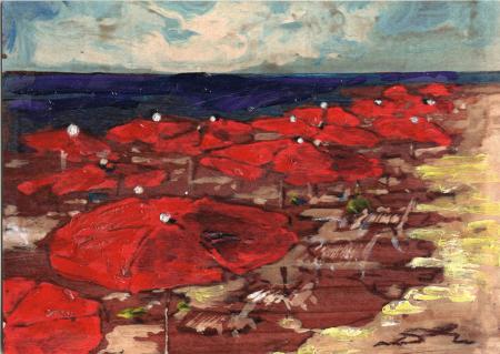 Art work by Massimo Lomi Prateria in spiaggia - oil plywood 