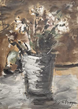 Art work by Sergio Scatizzi Composizione con vaso di fiori recisi  - oil paper 