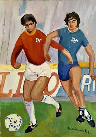 Quadro di Rodolfo Marma Calciatori - olio tela 