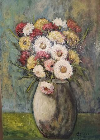 Art work by Leandro Meucci Vasino con fiori - oil hardboard 