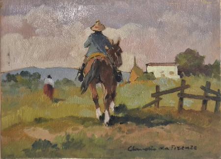 Quadro di Claudio da Firenze Buttero a cavallo - olio compensato 