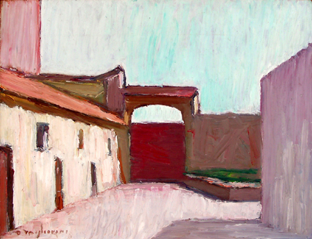 Quadro di Dino Migliorini cancello rosso - Pittori contemporanei galleria Firenze Art