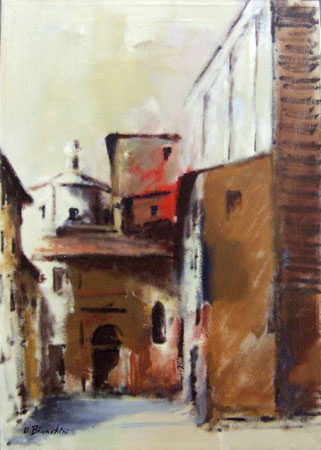 Art work by Umberto Bianchini Piazza del Carmine - oil canvas 