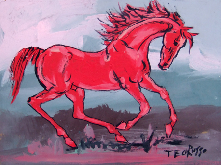 Quadro di Teo Russo Il cavallo rosso - acrilico tavola 