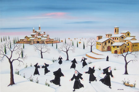 Quadro di  Zenone (Emilio Giunchi) Nevicata in Casentino - Pittori contemporanei galleria Firenze Art