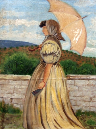 Quadro di firma Illeggibile Signora con ombrellino - Pittori contemporanei galleria Firenze Art