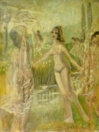 Quadro di Guido Borgianni Bagnanti - olio cartone 