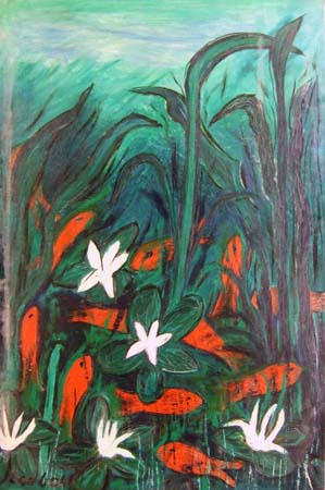 Quadro di Livio Cogoli Pesci rossi - olio tela 