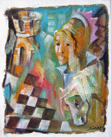 Quadro di Lino Russo (Linor) Scacchi con regina - mista tela 