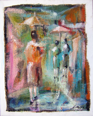 Quadro di Lino Russo (Linor) Sotto la pioggia - mista tela 