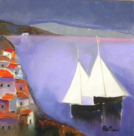 Quadro di Lido Bettarini Paesaggio con barche - olio tela 