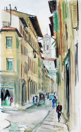 Quadro di Rodolfo Marma Via Ricasoli (Firenze) - acquerello carta 