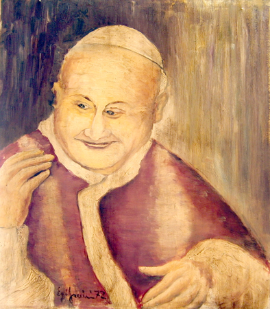 Art work by firma Illeggibile Papa Giovanni  XXIII - oil canvas 