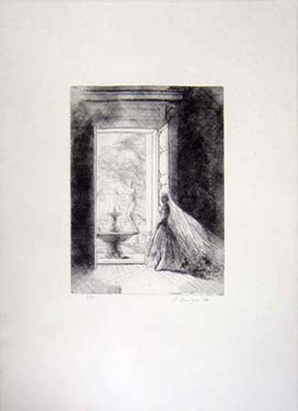 Art work by Pietro Annigoni Figura alla finestra 9/75 - lithography paper 