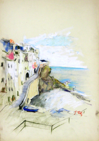 Quadro di Gino Tili Le Cinque Terre (Spezia) - mista carta 