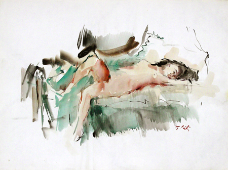 Quadro di Gino Tili Nudo disteso - acquerello carta 