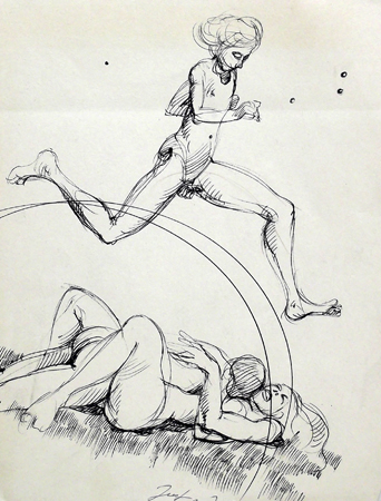 Art work by Claude Falbriard Studio di nudo - china paper 