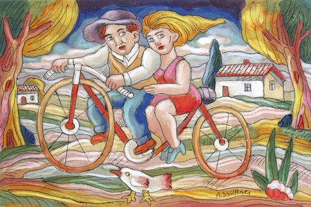 Quadro di Roberto Sguanci Fidanzatini in bici - mista cartone 
