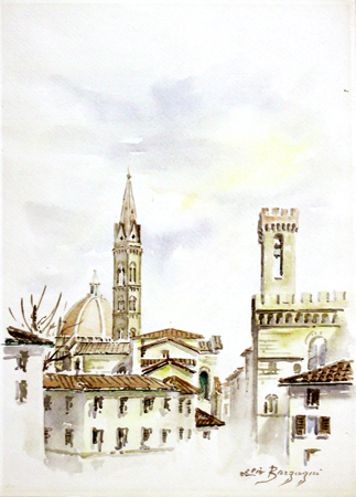 Quadro di Elio Bargagni Piazza San Firenze - Pittori contemporanei galleria Firenze Art