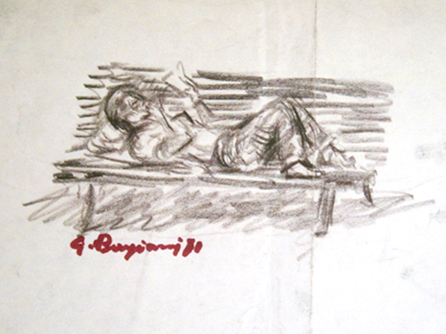 Art work by Guido Borgianni Uomo che legge su una panchina - charcoal paper 