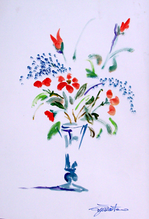 Quadro di Luigi Pignataro Vaso con fiori - tempera carta 