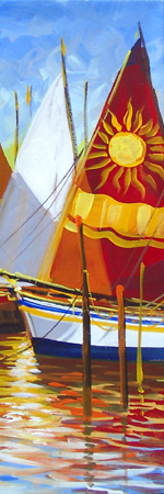 Quadro di Giuseppe Ruberto barche in porto - Pittori contemporanei galleria Firenze Art