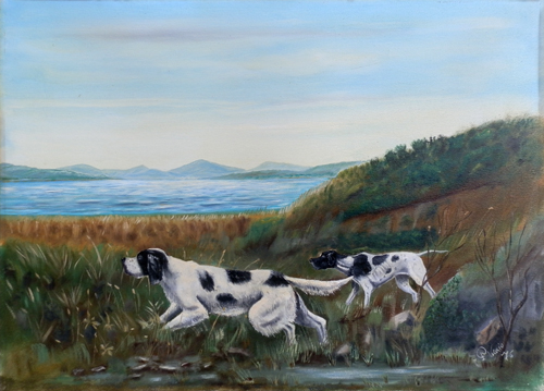 Art work by firma Illeggibile Paesaggio con cani - oil canvas 