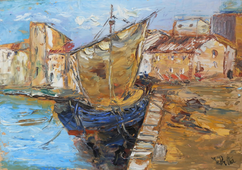 Art work by Gio Lepori Batta Barca ormeggiata - oil table 