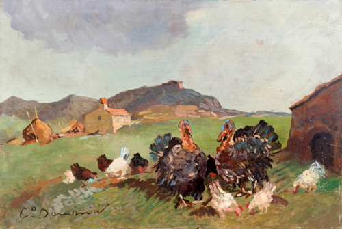 Quadro di Carlo Domenici Tacchini con polli - Pittori contemporanei galleria Firenze Art