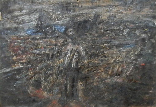 Quadro di Guido Borgianni Paesaggio con figura - olio cartone 