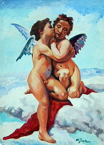 Quadro di Luigi Pignataro Bacio d'Angeli - olio tavola 